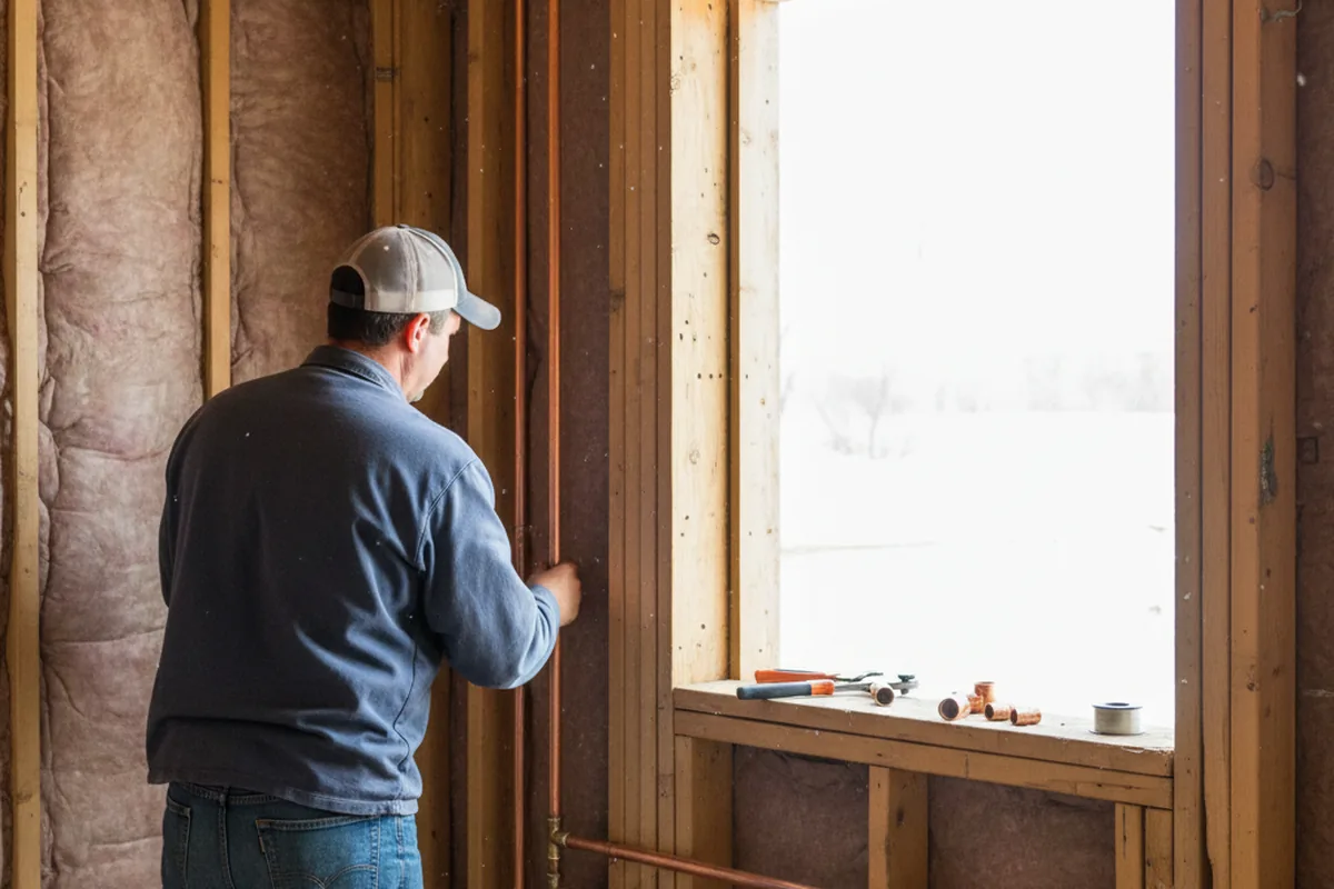 Licensed plumber running new copper supply lines in a Earlville home